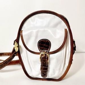 Vintage Elegant White and Brown Leather Brahmin Women's Crossbody Bag